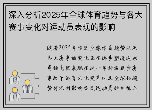 深入分析2025年全球体育趋势与各大赛事变化对运动员表现的影响