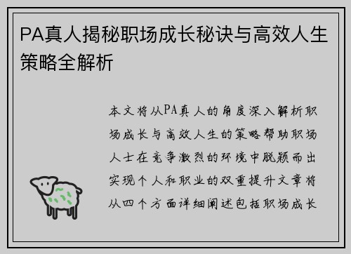 PA真人揭秘职场成长秘诀与高效人生策略全解析
